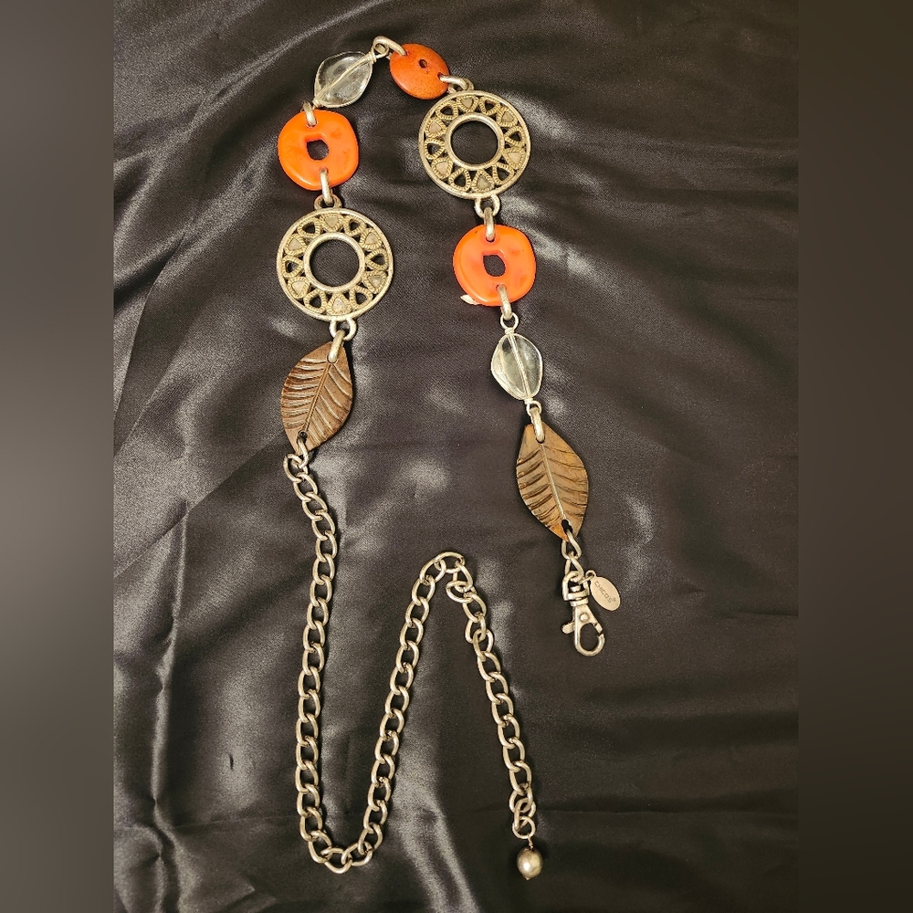 Boho Orange Disc & Leaf Belt